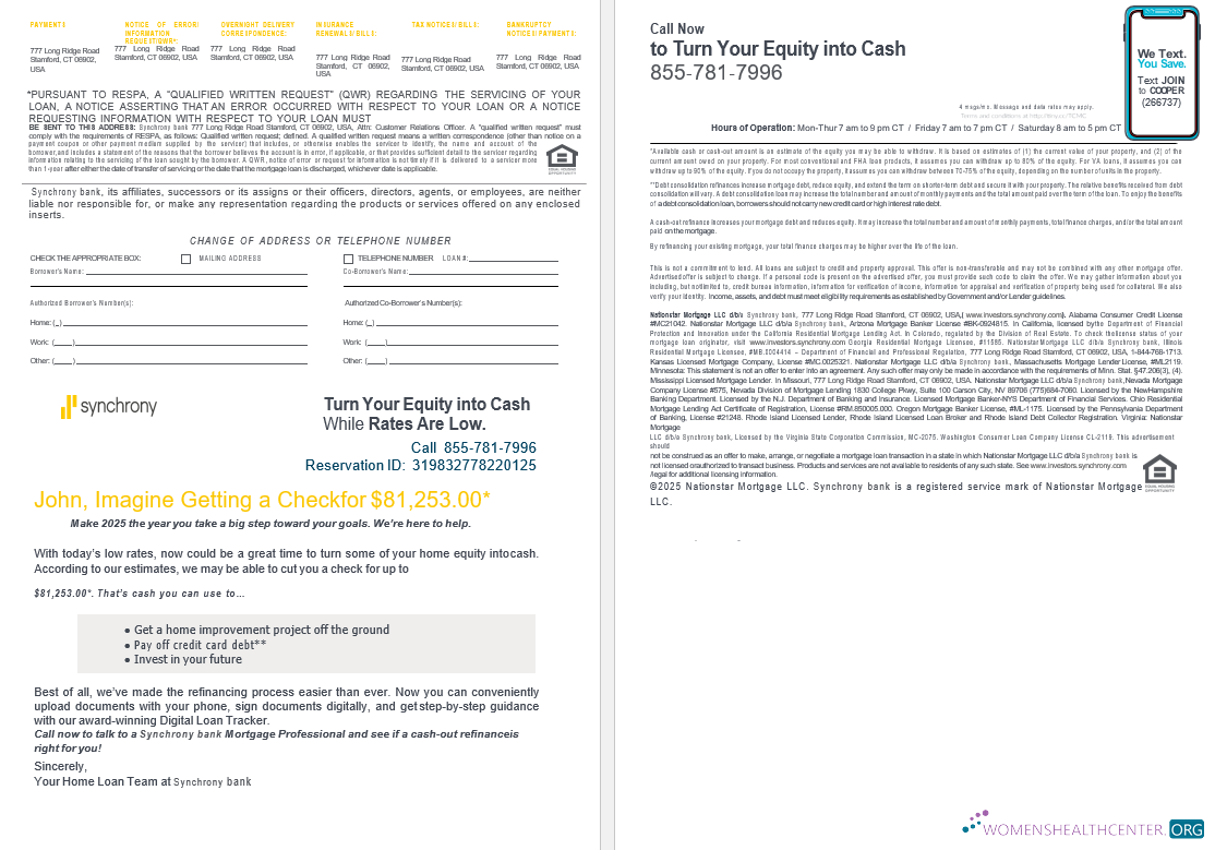 Download USA Synchrony Bank mortgage loan statement in Word and PDF formats , 4 pages 3 4 Photoshop template